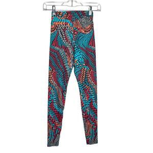 LIQUIDO / blue red orange polka dot funky printed yoga leggings / S